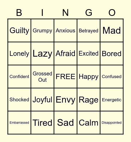 Emotions Charades/Bingo Card