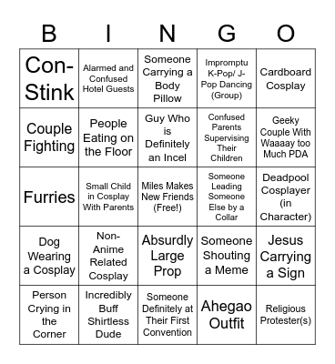 Anime Boston 2023 Bingo Card