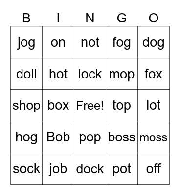 o words Bingo Card