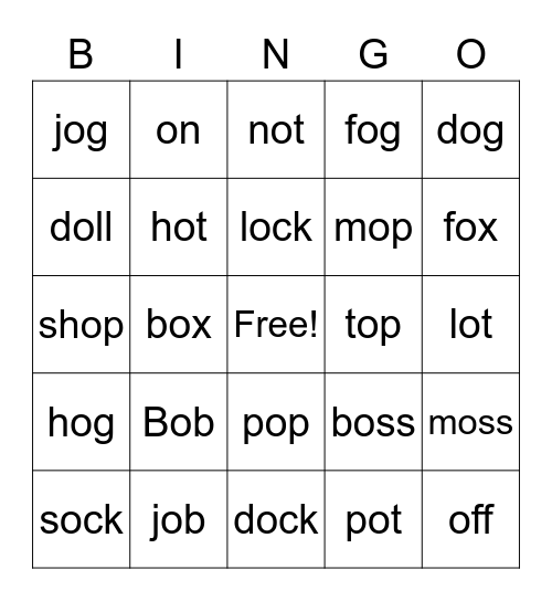 o words Bingo Card