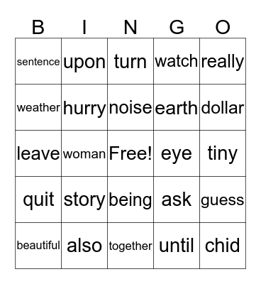 2B Tricky Words Bingo Set 1 Bingo Card