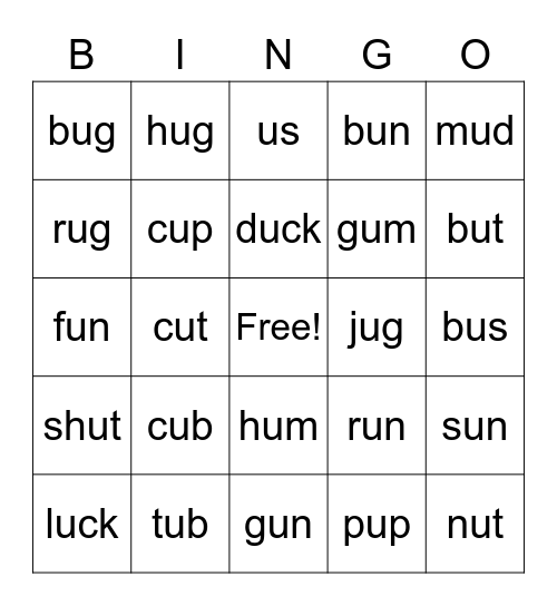 u words Bingo Card