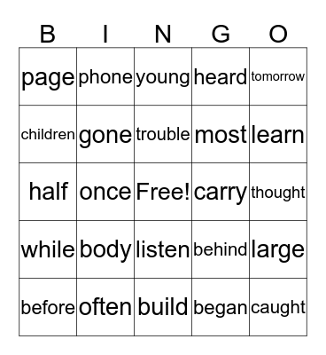 2B Tricky Words Bingo Set 2 Bingo Card