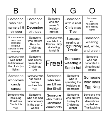 Jingle Mingle Bingo Card