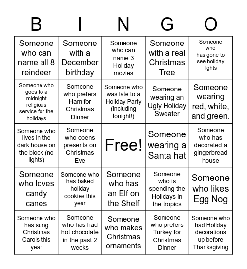 Jingle Mingle Bingo Card