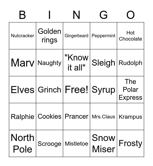 Shady's Christmas Bingo Card