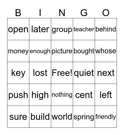 2B Tricky Words Bingo Set 3 Bingo Card