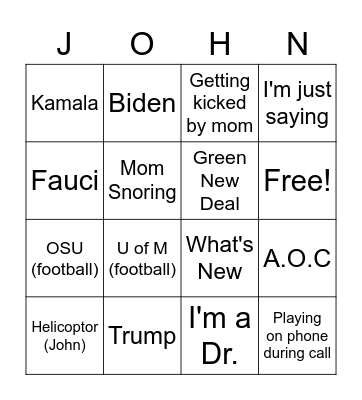 Dad Sayings Bingo Card