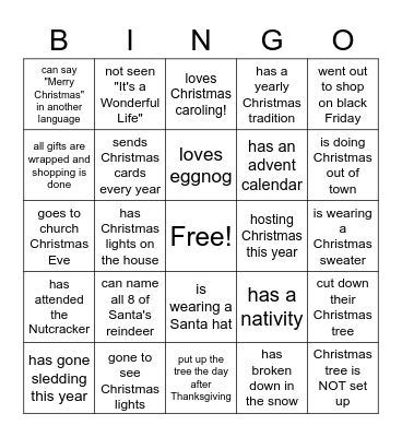 Ladies Christmas Potluck Bingo Card