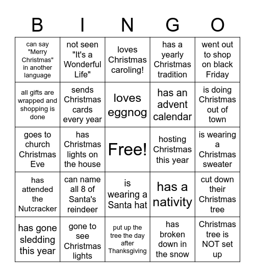 Ladies Christmas Potluck Bingo Card