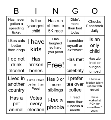 Get to Know You Bingo Card