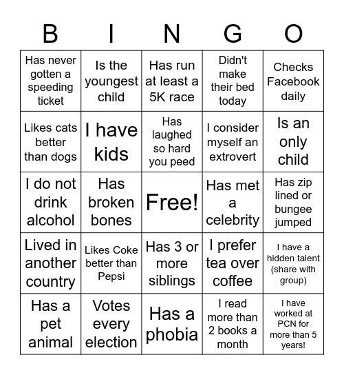 Get to Know You Bingo Card