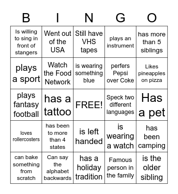 Get to Know Me Bingo Card