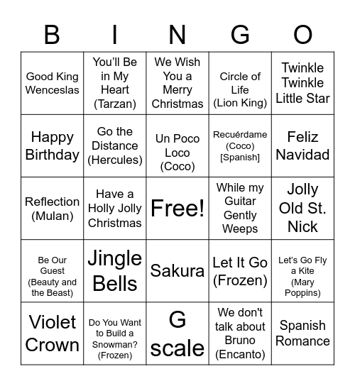 Elemental Guitar Bingo Card