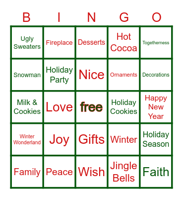 holiday bingo Card