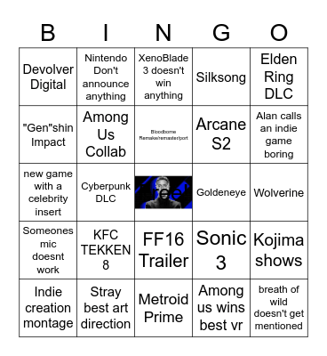 Game Awards 2022 bingo Card