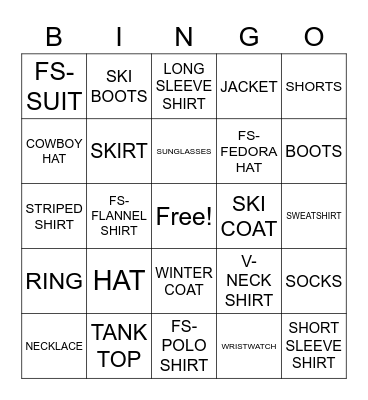 ALL ABOUT CLOTHES Bingo Card