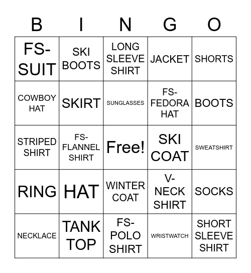 ALL ABOUT CLOTHES Bingo Card