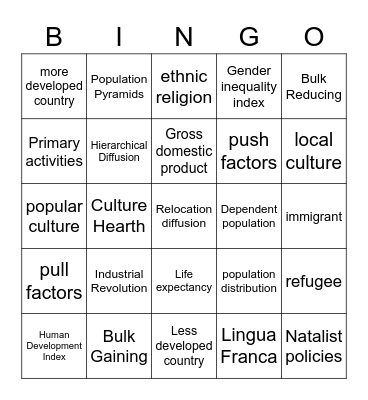 GeoGo Bingo Card