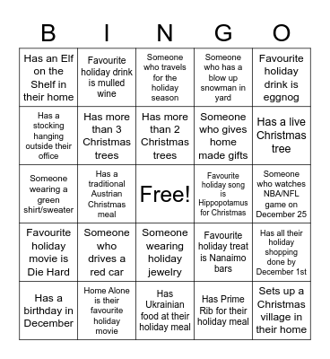 Holiday Bingo Card