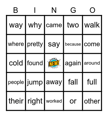 Charlotte New Words Bingo Card