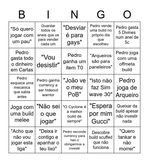 Pedros LeagueStart/PoE Bingo Card