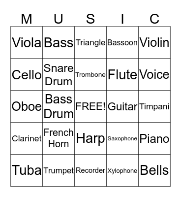 "Music" Bingo Card