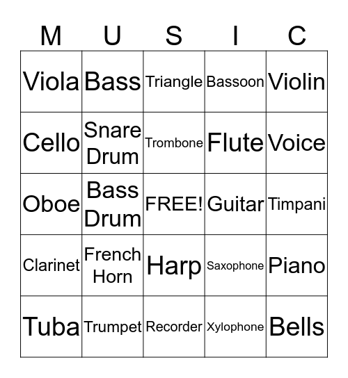 "Music" Bingo Card