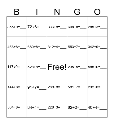 Division Bingo Card