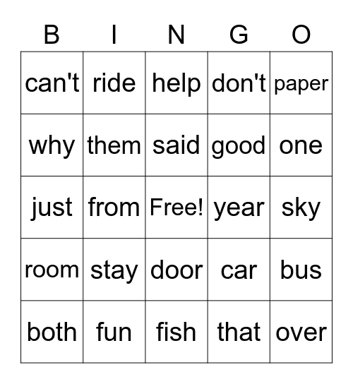 First 50 First Grade Sight Words Bingo Card