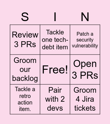 SINner BINGO Card