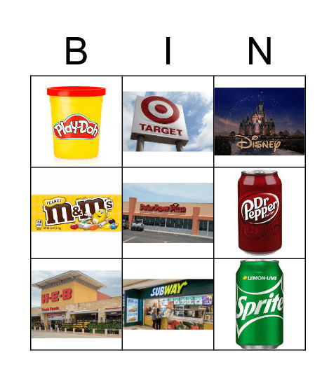 Environmental Print Bingo Card