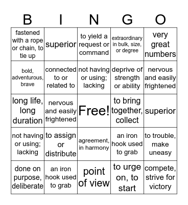 Vocabulary Bingo Card