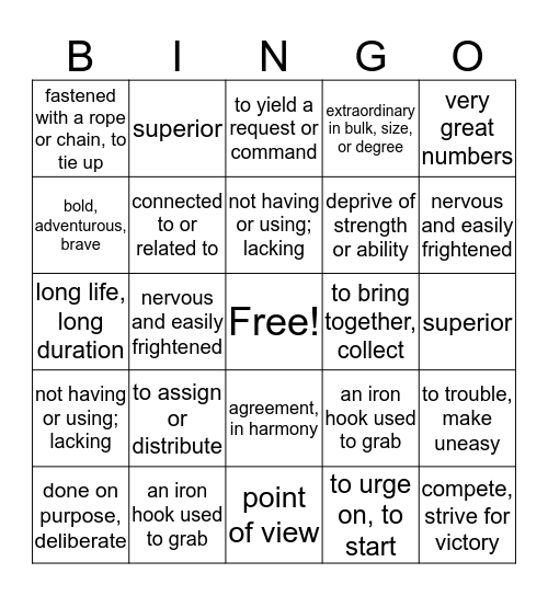 Vocabulary Bingo Card