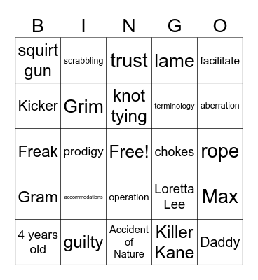 Freak the Mighty Ch. 19-25 Bingo Card