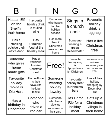 Holiday Bingo Card