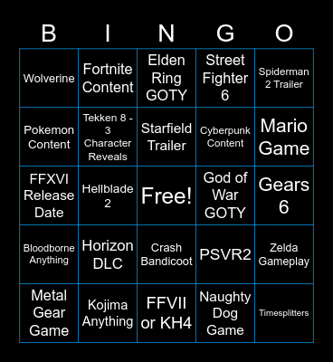 VGA Bingo Card