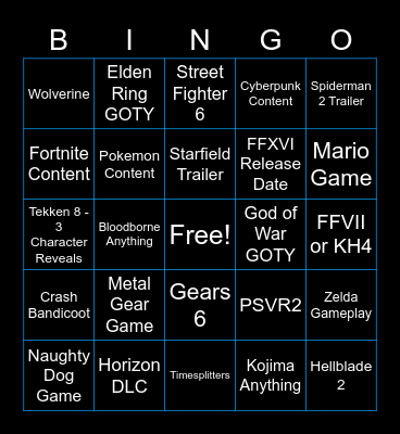 VGA Bingo Card