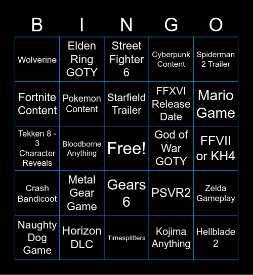VGA Bingo Card