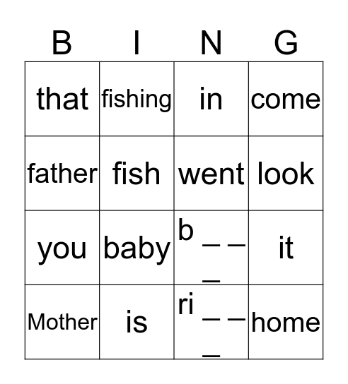 Father Bear goes fishing Bingo Card