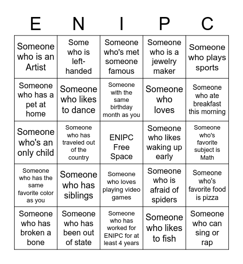 ENIPC Bingo - Get To Know You Bingo Card