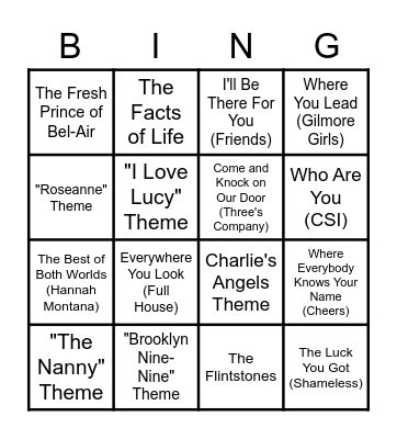 TV Themes Through The Decades Bingo Card