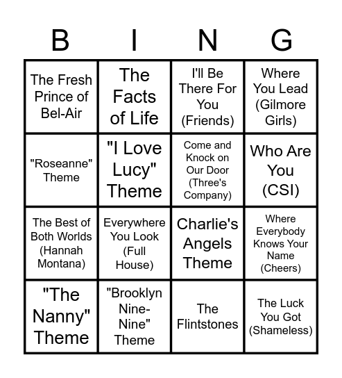 TV Themes Through The Decades Bingo Card