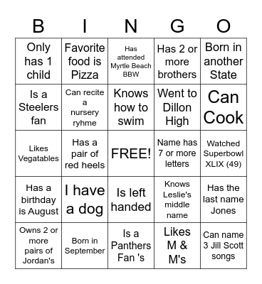 Baby Shower People Bingo Card