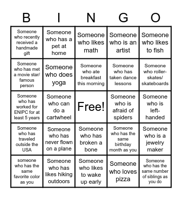 Get to Know you BINGO Card