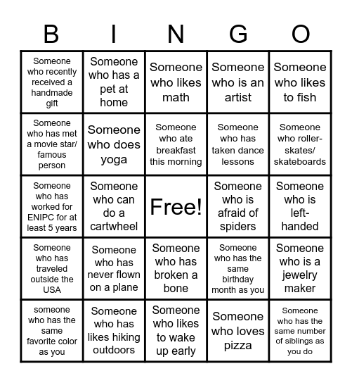 Get to Know you BINGO Card
