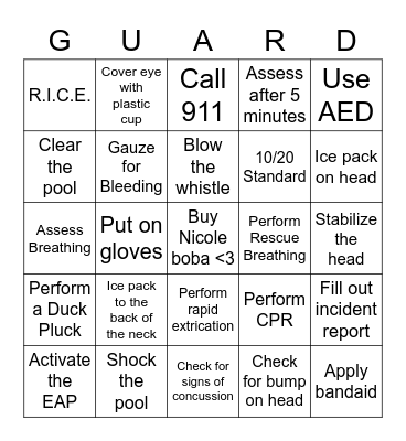 Safety Bingo Card