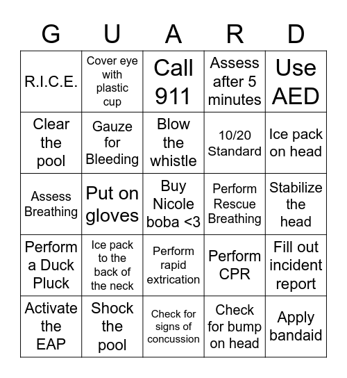 Safety Bingo Card