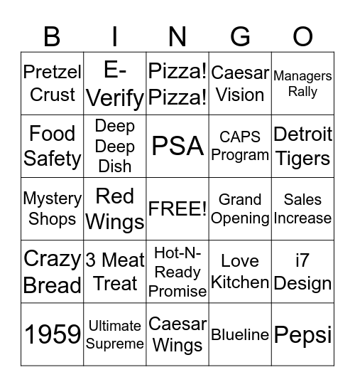 LITTLE CAESARS Bingo Card