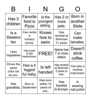 Baby Shower People Bingo Card